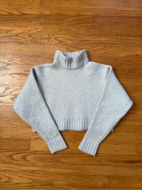 Aritzia Wilfred Free 100% Merino Wool Cropped Turtleneck Sweater - Light Blue